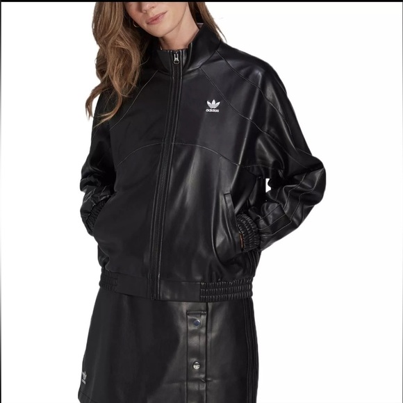 NWT Adidas Adicolor Trefoil Faux Leather Jacket Size‎ Small - Picture 2 of 13